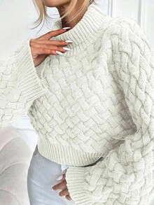 EURMUSE Turtleneck Batwing Sleeve Crop Sweater - White - View 4