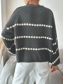 EURMUSE Polka Dot Pattern Bell Sleeve Sweater - Light Grey - View 2