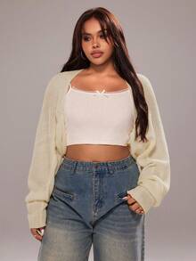 Rustia New Bat Wing Long Sleeve Women Cardigan Sweater - Apricot - View 8