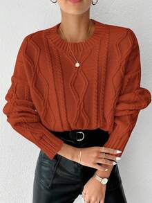 EURMUSE Cable Knit Drop Shoulder Sweater - Burnt Orange - View 3
