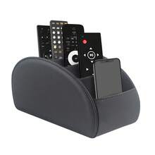 Soporte para control remoto con 5 compartimentos - Organizador de escritorio de cuero sintético PU para guardar controles de TV, DVD, Blu-Ray, reproductor multimedia, calentador, color negro