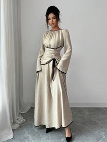 Siren Gaze Elegantes Damenkleid mit Farbblock-Besatz, ideal für den Alltag, Winterkleidung für Damen, Herbst-/Winterkleidung, Silvesterkleidung für Damen, elegantes Abendkleid