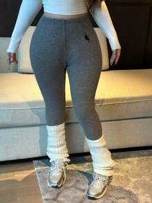 Vibekara Quần dài thường ngày họa tiết hoa màu xám cỡ lớn cho nữ, thoải mái khi mặc hàng ngày - Xám - Xem 4