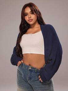 Rustia New Bat Wing Long Sleeve Women Cardigan Sweater - Navy Blue - View 1