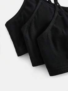 SHEIN 2 件套青少年女孩简约 V 领吊带背心，带衬垫胸罩和工字背心，舒适纯色 - 黑色 - 查看 4