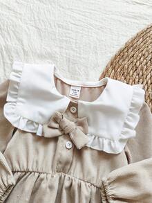 SHEIN Vintaside Kids 女婴可爱长袖公主裙，时尚自然风格，春秋季 - 卡其色 - 查看 5