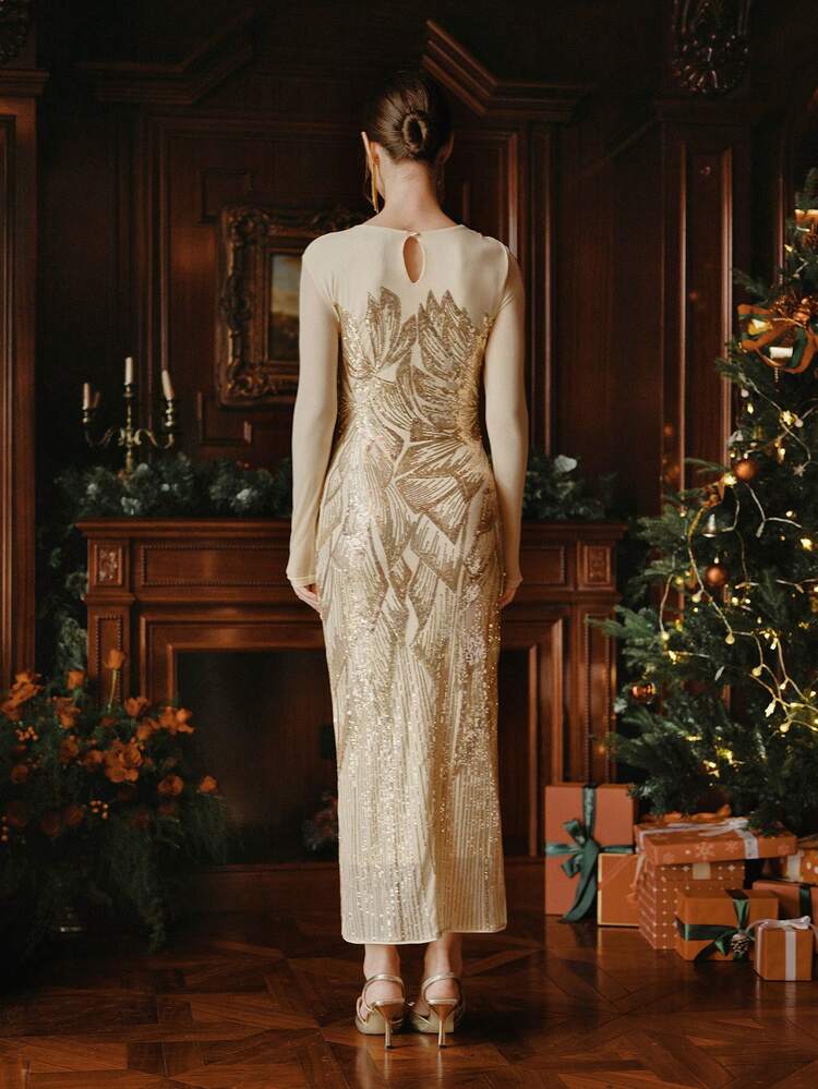 Vestido ajustado con lentejuelas para mujer, ideal para otoño, vestido de fiesta y cóctel ajustado y brillante, adecuado para negocios, banquetes y bodas