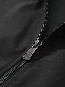 Manfinity Homme Plus Size Men's Striped Contrast Color Zipper Collar Casual Baseball Jacket, Autumn, Outdoor Windbreaker - Black - View 6