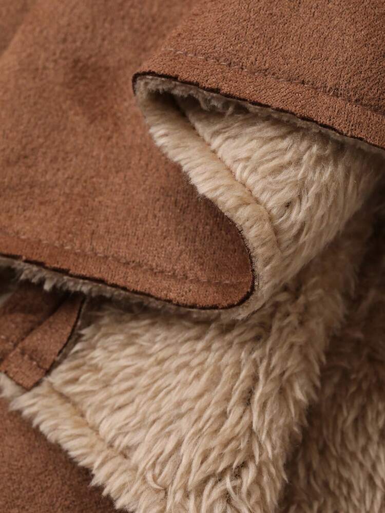 Women's Suede Composite Thermal Lined Loose Crew Neck Embroidered Pattern Sleeveless Casual Outdoor Jacket, Autumn/Winter