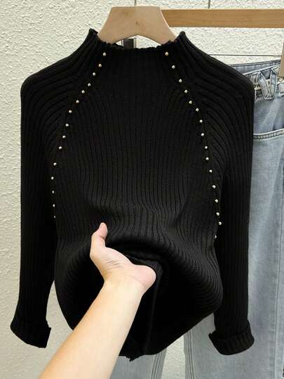 GlowEve CURVE Plus Size Women Casual Knitted Ribbed Pullover Sweater