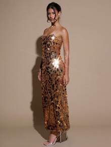 SHEIN BAE 女士香槟色亮片闪亮连衣裙，适合鸡尾酒会、夜总会、夜间外出、正式场合、派对、节日、万圣节、圣诞节 - 香檳色 - 查看 6