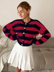 SHEIN Cottnline Women'S Striped Drop Shoulder Cardigan - Multicolor - View 5