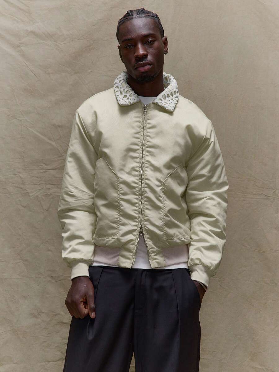 Musero Bomber Style Zip Through Jacket Collar Lace Detailing Summer SPRING - Apricot - View 1