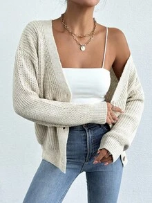 EURMUSE Women Spring Autumn Casual Loose Cardigan - Beige - View 5