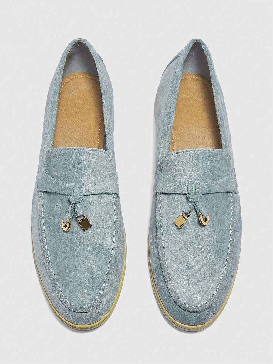 CUCCOO BIZCHIC Giày lười da lộn màu xanh da trời thời trang nữ thoải mái, phù hợp để đi làm, đi chơi, mua sắm, đi làm, mặc hàng ngày - Màu xanh nhạt - Xem 1