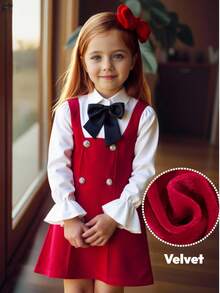SHEIN Young Girl Long Sleeve Fitted College Style Autumn - Red - View 3
