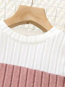 Young Girl' Colorblock Round Neck Long Sleeve Top And Pants Set - Pink - View 4