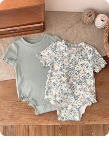 Set de 2 bodys de manga corta con estampado floral ditsy para bebés niñas recién nacidas, diseño de verano