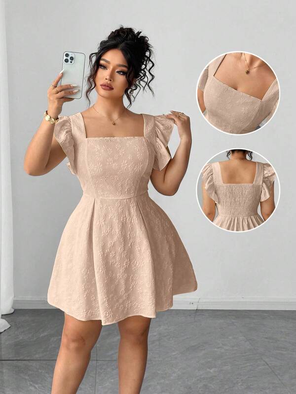 Elenzga Vestido elegante con volantes en el bajo, unicolor y jacquard, talla grande