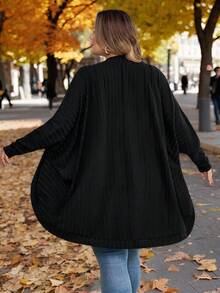 SHEIN CURVE+ Áo len cardigan dệt kim gân dáng rộng cỡ lớn, quần áo thu đông cho nữ - màu đen - Xem 6