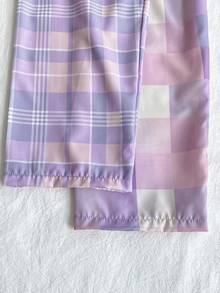 Set de 4 pijamale pentru fete preadolescente, cu mâneci lungi și volane, include bluză cu mâneci fluturate și pantaloni drepți în carouri, pijamale - Violet - Vizualizare 3