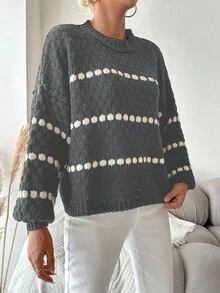 EURMUSE Polka Dot Pattern Bell Sleeve Sweater - Light Grey - View 6