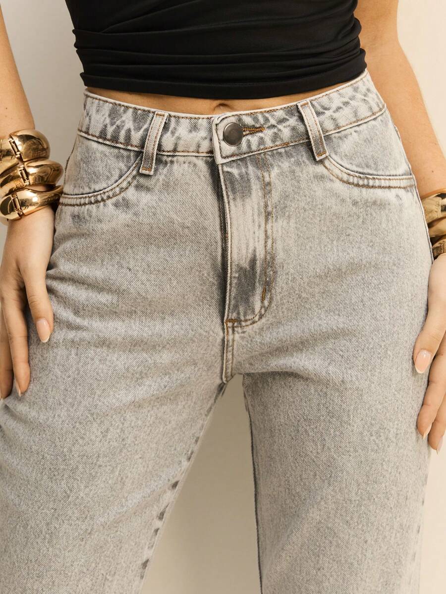 Daynim Quần jeans cạp cao Mom Fit - Xám - Xem 1