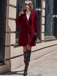 EMERY ROSE Solid Color Button Pocket Casual Versatile Long Sleeve Jacket - Burgundy - View 3