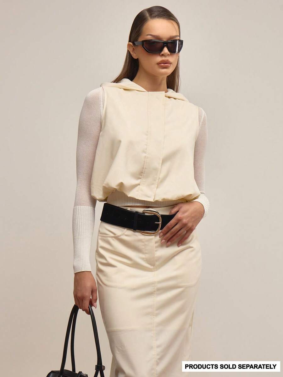 MUSERA 宽松修身款背心上衣，优雅秋季可爱休闲款，春夏假日系列 - 卡其色 - 查看 1