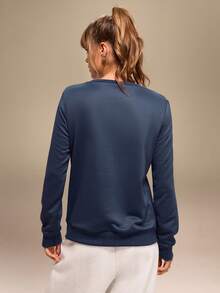 Hanevo 女士流行网球印花运动衫，海军蓝，秋冬 - 藏蓝色 - 查看 2