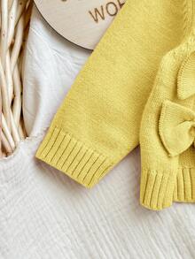 SHEIN 新生女婴可爱秋冬休闲粉色蝴蝶结针织毛衣和松紧腰裤两件套 - 黃色 - 查看 5