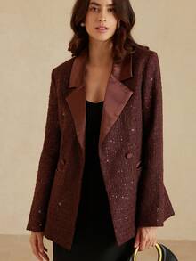 Aveloria Tweed Fitted Lapel Collar Blazer Jacket