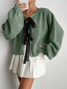 EURMUSE Chaqueta de punto acanalado con lazo, diseño de moda adecuado para el verano - verde menta - Ver 6