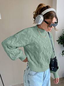 EURMUSE Elegant Mock Turtle Neck Cable Knit Chic Sweater,Jumper,Cream Jumper,Jumpers For Women,Jumpers,Black Jumper,Womens Jumper,White Jumper,Women's Jumper,Women's Jumpers,Winter Clothes - Mint Green - View 6