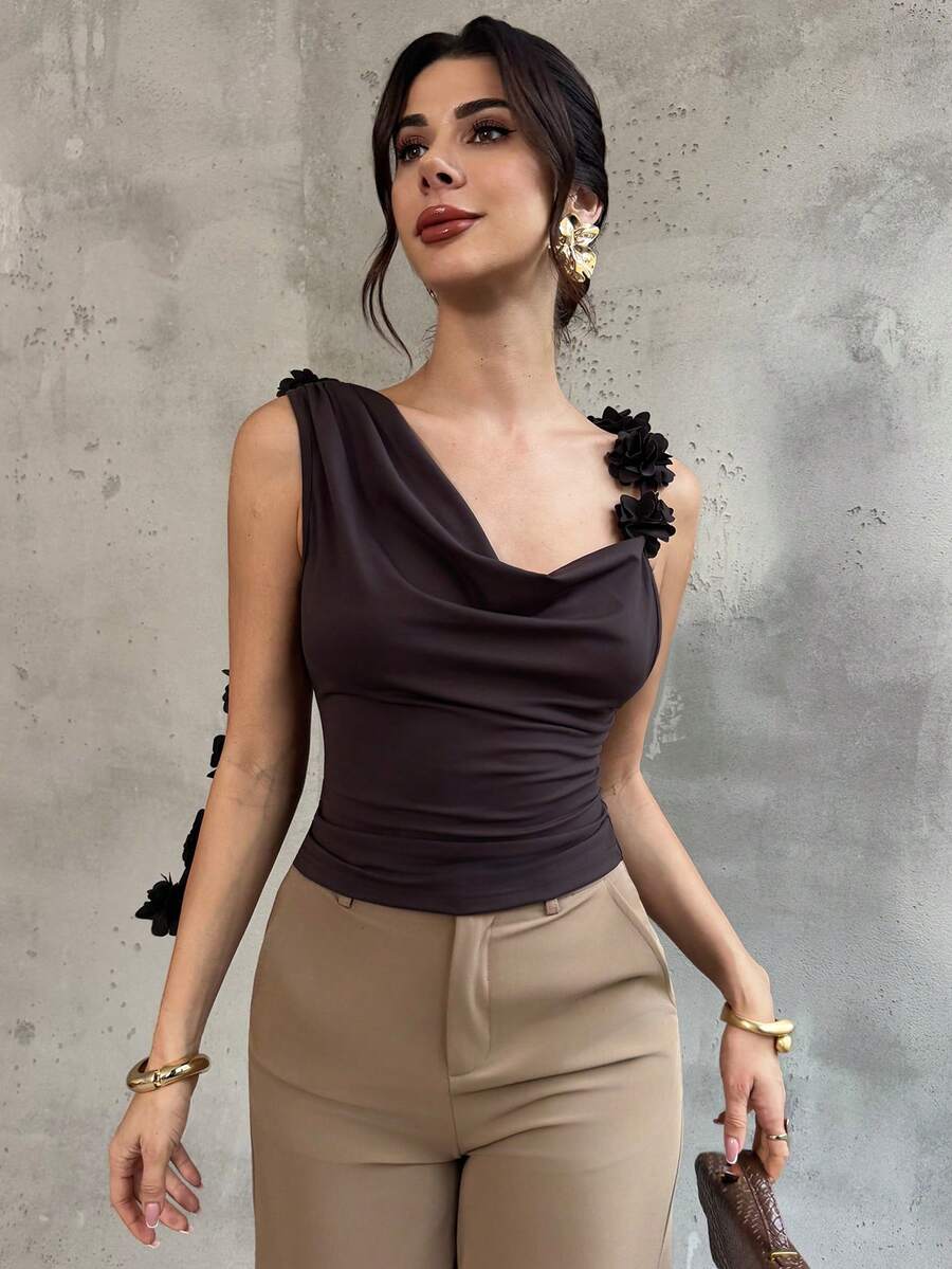 Firerie Áo cánh hoa buộc lưng lệch vai không tay thanh lịch lãng mạn quyến rũ dành cho nữ, thích hợp cho tiệc tùng, đám cưới, tốt nghiệp, mùa thu/đông