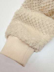 SHEIN 新款菠萝格纹保暖宽松立领休闲卫衣，秋冬款 - 杏色 - 查看 5