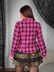 Gothic Style Contrast Color Shirt Collar Metal Zipper Slim Fit Shirt - Multicolor - View 2