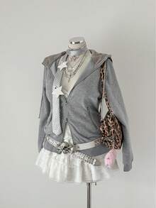 Sunspun Plus Size Zip-Up Hooded Sweatshirt With Waist Drawstring, Spring/Autumn - Grey - View 6