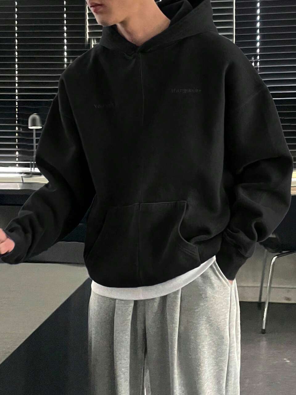 Men's Letter Embroidery Design Thermal Lined Hoodie, Autumn/Winter
