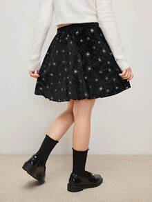 Tween Girls' Casual School Style Full Star Pattern Elastic Waist Short Skirt - Black - View 2