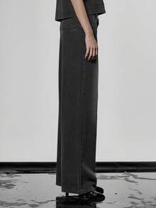 MUSERA Celana Jeans Denim Lebar Oversized dengan Motif Washed, Hanya Bagian Bawahnya, Cocok untuk Musim Gugur/Musim Dingin, Streetwear, Keren untuk Malam Hari, Sehari-hari, Seksi, Onyx, Musim Semi/Musim Panas - Hitam - View 3