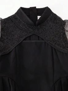 圣诞节、万圣节、黑色连衣裙、黑色连衣裙、冬装、儿童冬装、秋装、万圣节、万圣节服装、圣诞服装、女童立领网眼拼布长袖优雅连衣裙秋季 - 黑色 - 查看 6