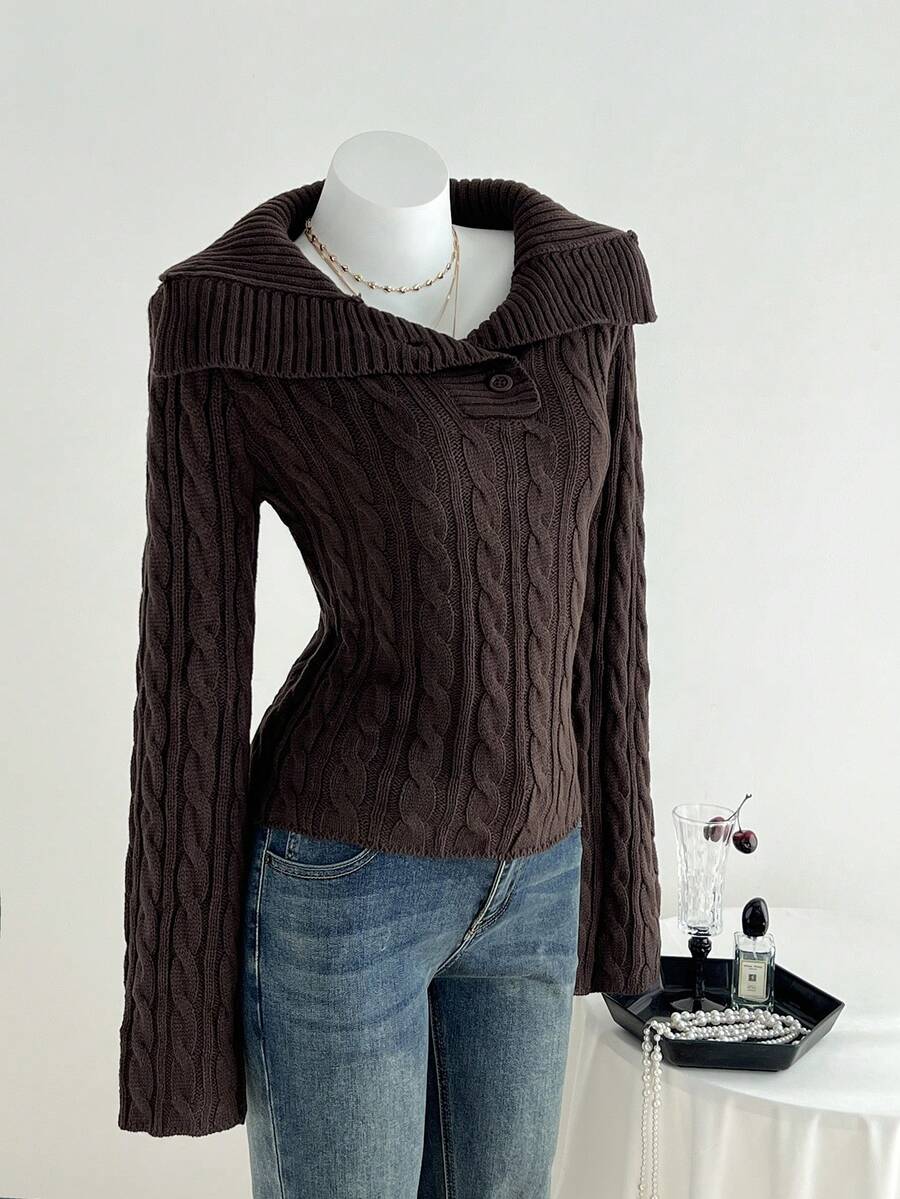 Elamini Fashionable Loose Twist Cable Casual Pullover Long Sleeve Sweater Top For Women