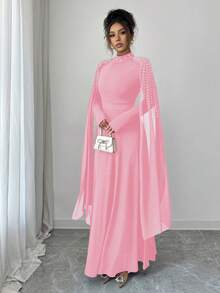 Elenzga Robe plissée élégante à col montant de haute qualité, mode féminine de luxe du Moyen-Orient