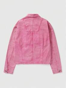 ROMWE MEN Street Life 男士秋季口袋设计长袖拉链休闲牛仔夹克 - 粉色 - 查看 3