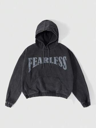 Goth Veste à capuche à manches longues avec imprimé lettres pour hommes, avec poches et cordon de serrage, pour l'automne