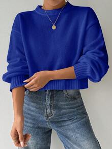 EMERY ROSE Áo len dài tay cổ tròn đơn giản, màu trơn Tropiluxe dành cho nữ màu trắng - Xanh đậm - Xem 6