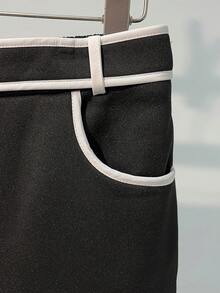 GlowEve 女式优雅撞色修身腰部假口袋金属拉链连帽衫和喇叭裤两件套，秋冬 - 白色 - 查看 5