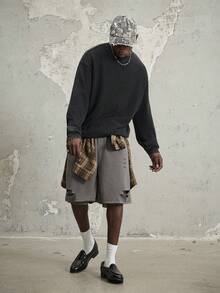 Manfinity ZONE917 Y2K Letter Print Washed Black Oversized Sweatshirt - Black - View 7