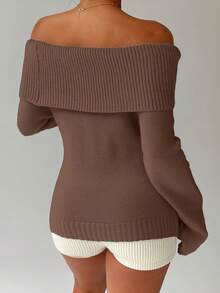 SHEIN Clasi Áo len chui đầu cổ tròn màu trơn - Cà phê nâu - Xem 2